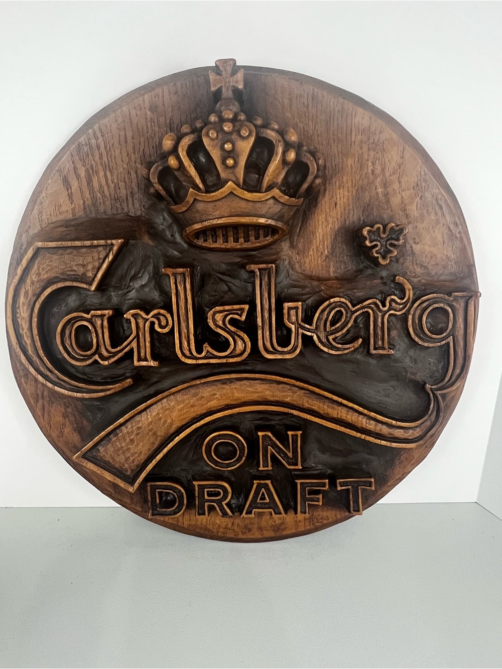 Vintage Carlsberg On Draft Faux Wood Bar Sign 19.5"